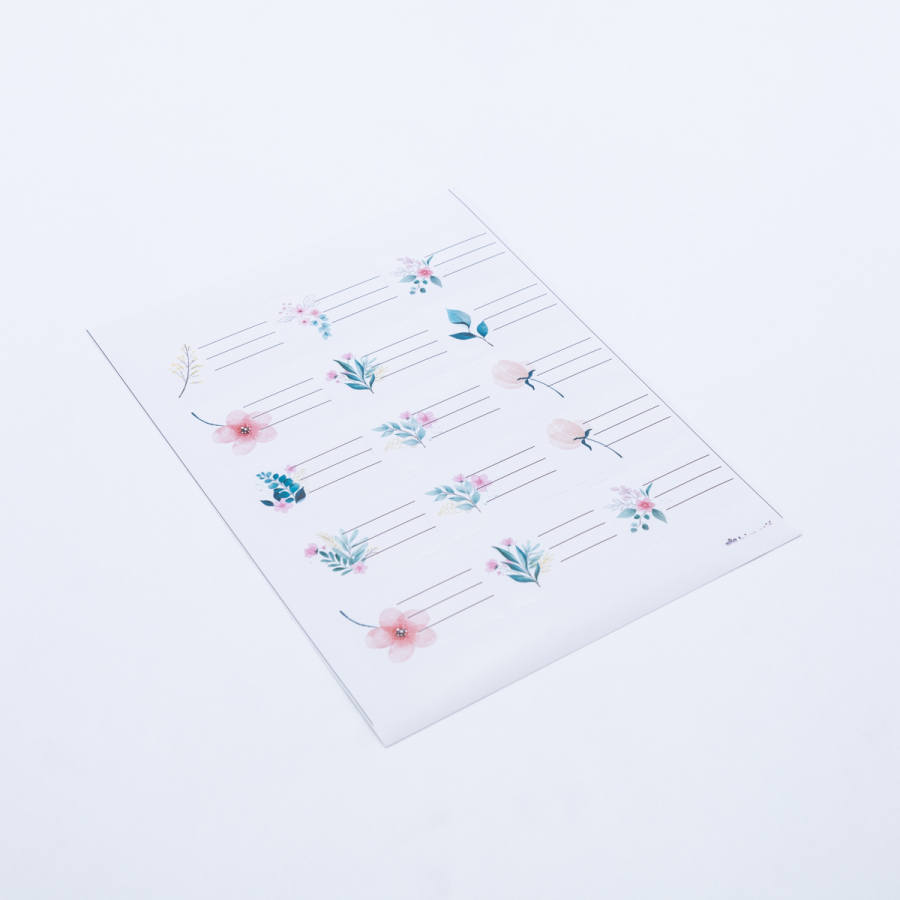 Sticker, karışık çiçekler isimlik, okul etiketi, 4.7x3 cm, 150 adet (20 sayfa) - 2