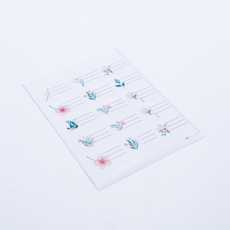 Sticker, karışık çiçekler isimlik, okul etiketi, 4.7x3 cm, 15 adet - Bimotif (1)