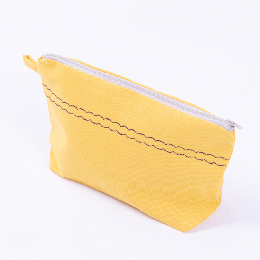 Su ve leke tutmaz duck kumaştan şerit detaylı sarı makyaj çantası - 1