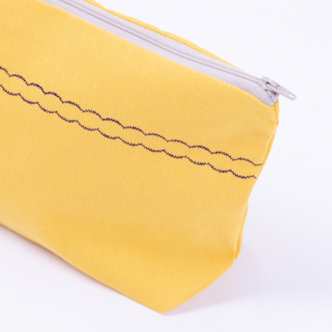 Su ve leke tutmaz duck kumaştan şerit detaylı sarı makyaj çantası - Bimotif (1)