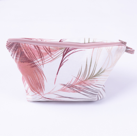 Su ve leke tutmaz duck kumaştan kiremit yaprak desenli makyaj çantası - Bimotif