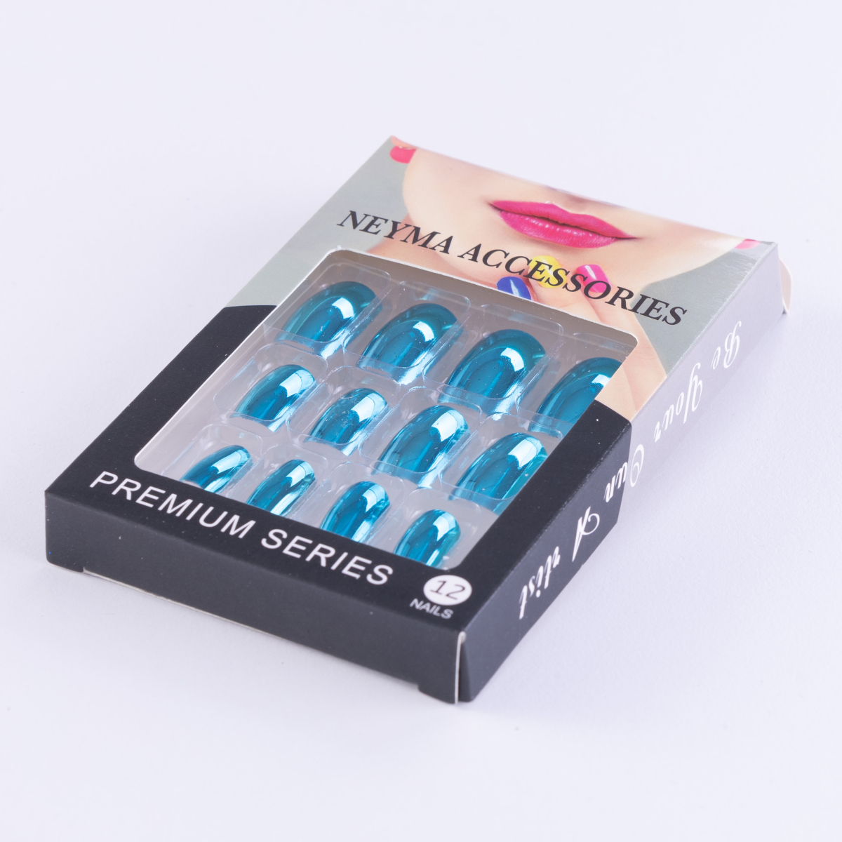 Takma Tırnak, 12li Parlak Premium Set, Mavi