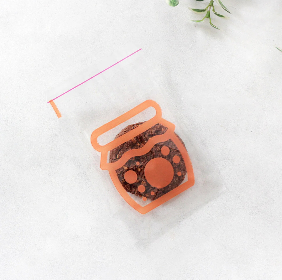 Turuncu renkli kavanoz baskılı bantlı şeffaf poşet / 10x15 cm (100 adet) - 1