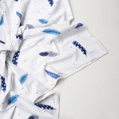 Tüy desenli pazen bebek battaniyesi, 110x110 cm / Mavi - 1
