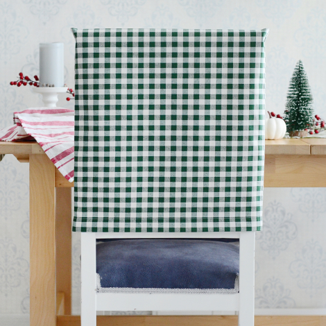 Yeşil-Beyaz kareli dokuma kumaş sandalye kılıfı, 47x47 cm / 2 adet - Bimotif