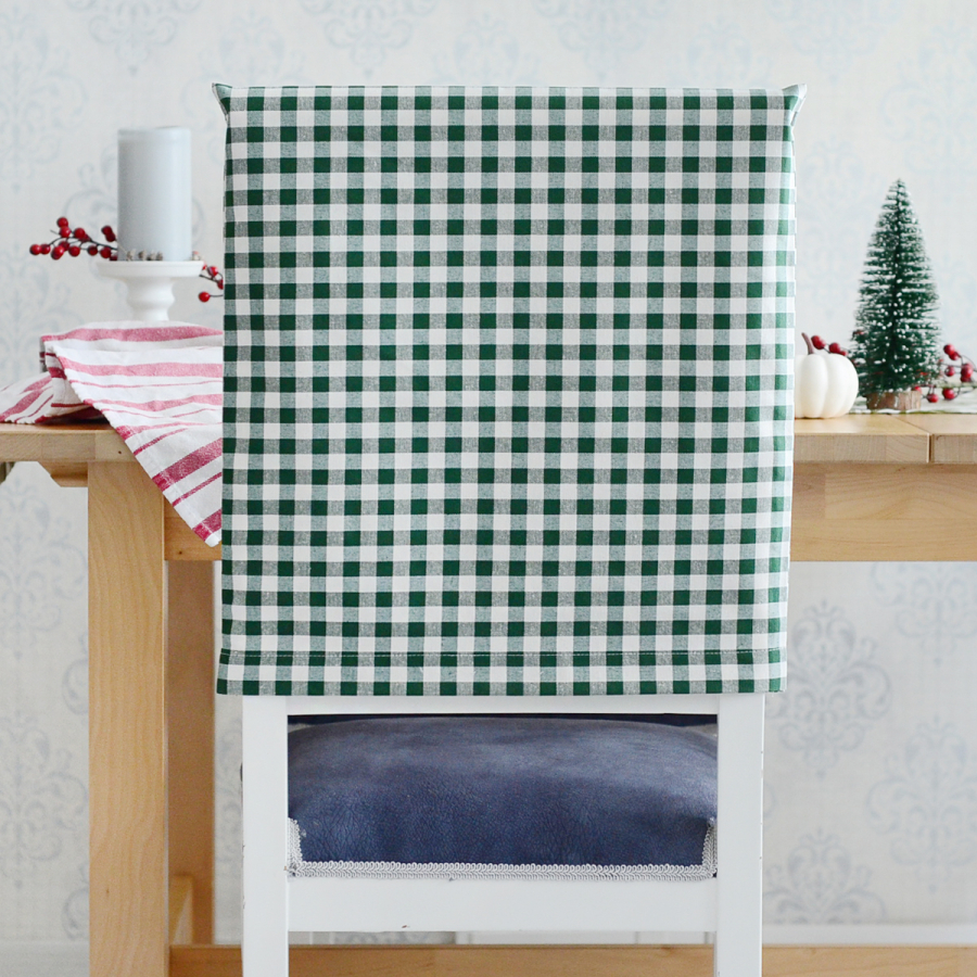 Yeşil-Beyaz kareli dokuma kumaş sandalye kılıfı, 47x47 cm / 2 adet - 1
