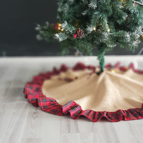 Yılbaşı çam ağacı örtüsü, dokuma ekose / 60 cm - Bimotif