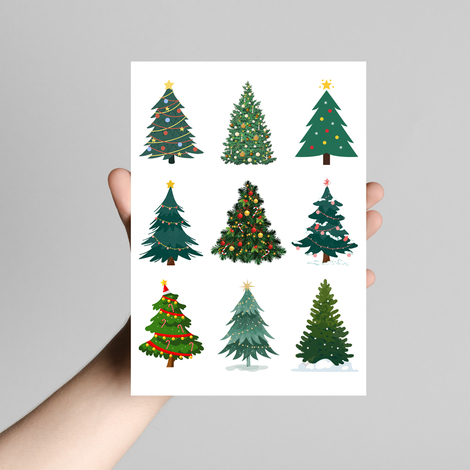 Yılbaşı çam ağacı sticker seti, 9 adet (1 sayfa) - Bimotif
