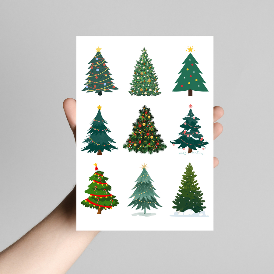 Yılbaşı çam ağacı sticker seti, 9 adet (1 sayfa) - 1
