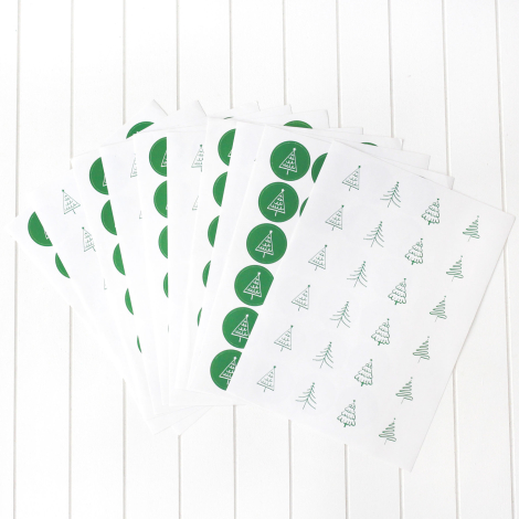 Yılbaşı çam desenli sticker seti, 2.75 cm / 10 sayfa (Yeşil-Beyaz) - Bimotif