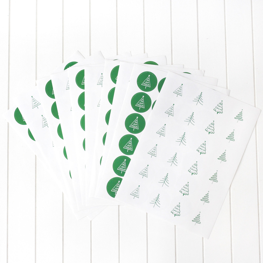 Yılbaşı çam desenli sticker seti, 2.75 cm / 10 sayfa (Yeşil-Beyaz) - 1