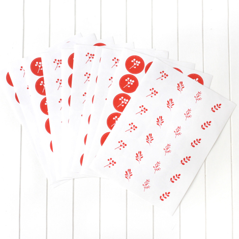 Yılbaşı çiçek desenli sticker seti, 2.75 cm / 10 sayfa (Kırmızı-Beyaz) - Bimotif