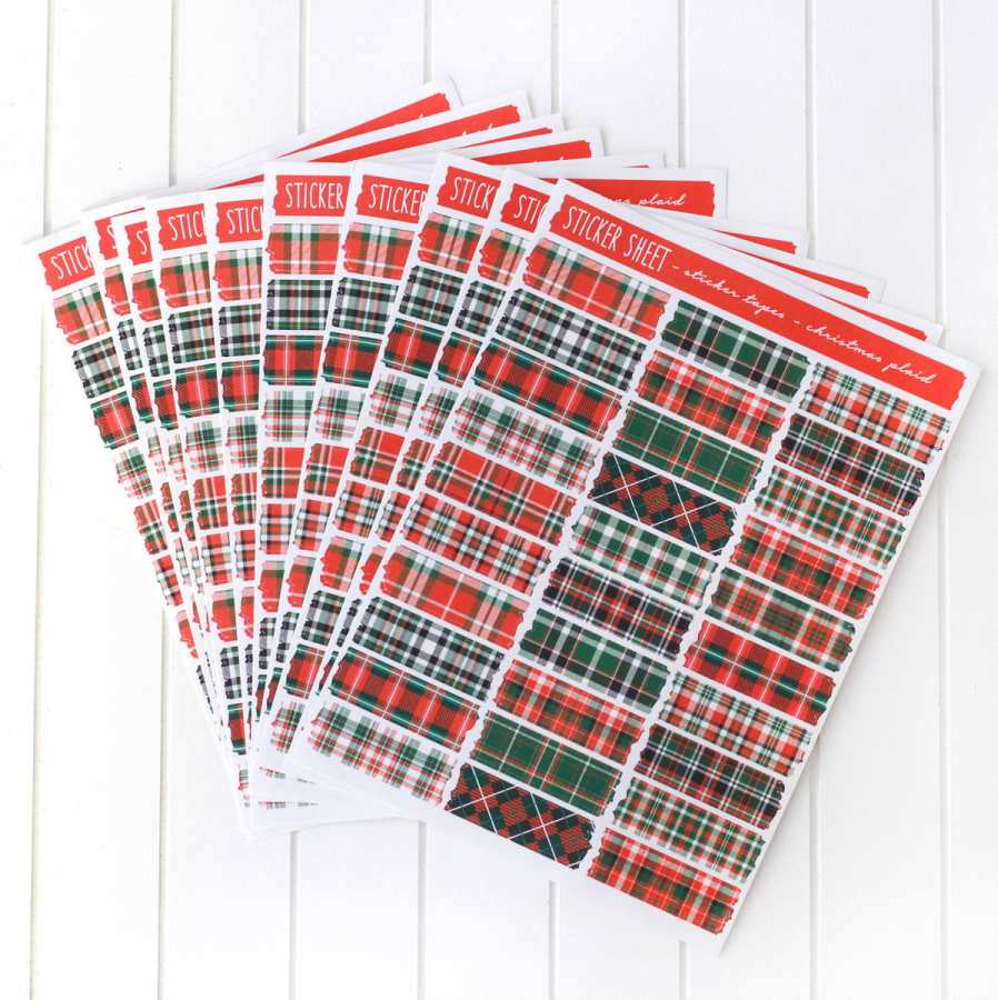 Yılbaşı ekose şerit sticker seti, 30 adet (1 sayfa) - 1