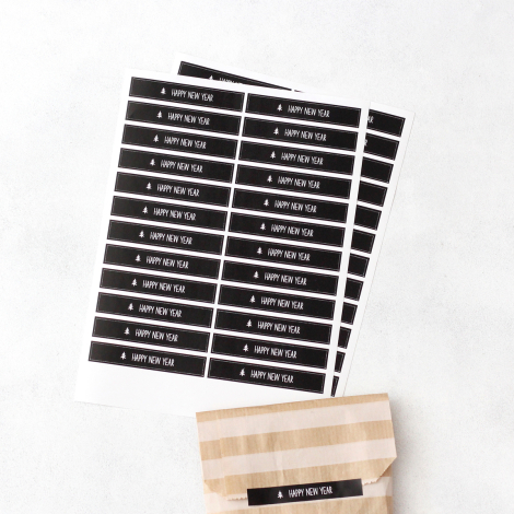 Yılbaşı happy new year şerit sticker, 24 adet (1 sayfa) - Bimotif