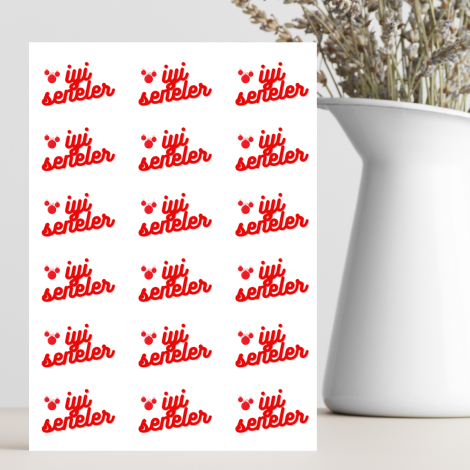 Yılbaşı kalpli iyi seneler yazılı sticker, 20 adet (1 sayfa) - Bimotif