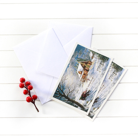 Yılbaşı kartpostal-zarf seti, yılbaşı evi / 25 adet - Bimotif (1)