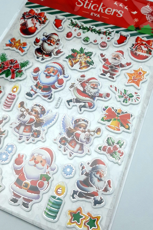Yılbaşı kırmızı kabartmalı eva sticker, 21x25 cm / Noel Baba ve Süsler - Bimotif