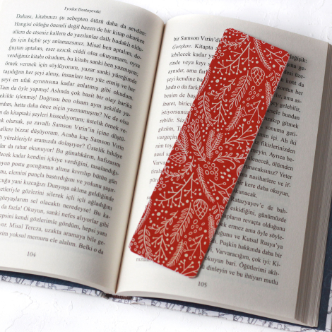 Yılbaşı kitap ayracı, kırmızı yaprak / 2 adet - Bimotif (1)