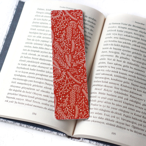 Yılbaşı kitap ayracı, kırmızı yaprak-karlı cadde / 2 adet - Bimotif (1)