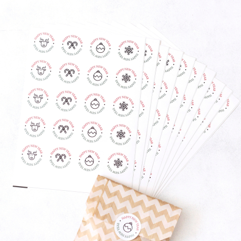 Yılbaşı mesajları happy new year sticker, 20 adet (1 sayfa) - Bimotif