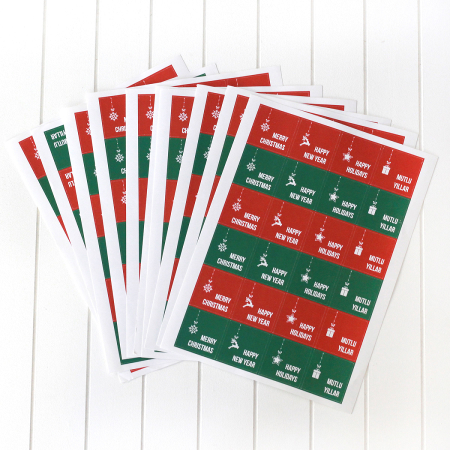 Yılbaşı mesajları renkli kutular sticker seti, 24 adet (1 sayfa) - 1