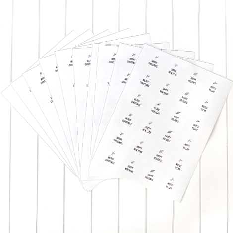 Yılbaşı mesajları sticker seti, 2.75 cm / 10 sayfa (Beyaz) - Bimotif