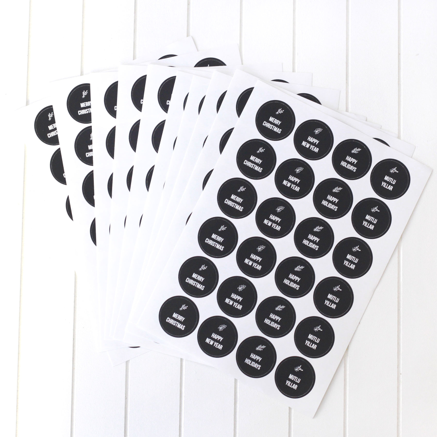 Yılbaşı mesajları sticker seti, 2.75 cm / 10 sayfa (Siyah) - 1