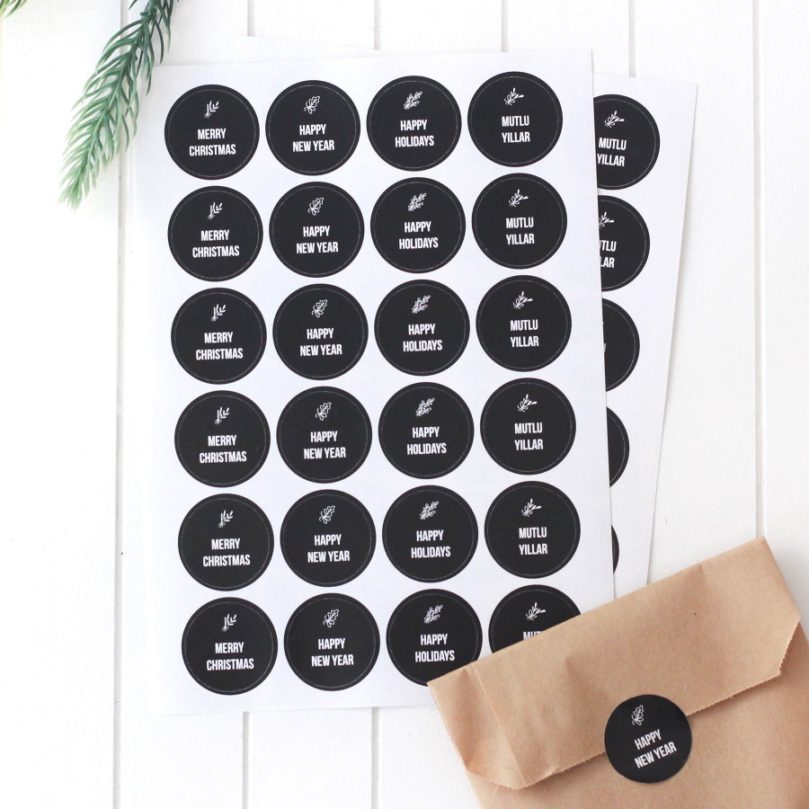 Yılbaşı mesajları sticker seti, 24 adet (1 sayfa) / Siyah - 1