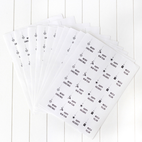 Yılbaşı mesajları sticker seti, 3x3 cm / 10 sayfa (Beyaz) - Bimotif