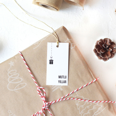 Yılbaşı Mutlu Yıllar 3.5x7 cm etiket / 10 adet - Bimotif (1)