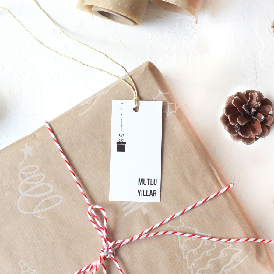 Yılbaşı Mutlu Yıllar 3.5x7 cm etiket / 10 adet - 2