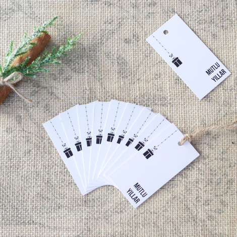 Yılbaşı Mutlu Yıllar 3.5x7 cm etiket / 10 adet - Bimotif