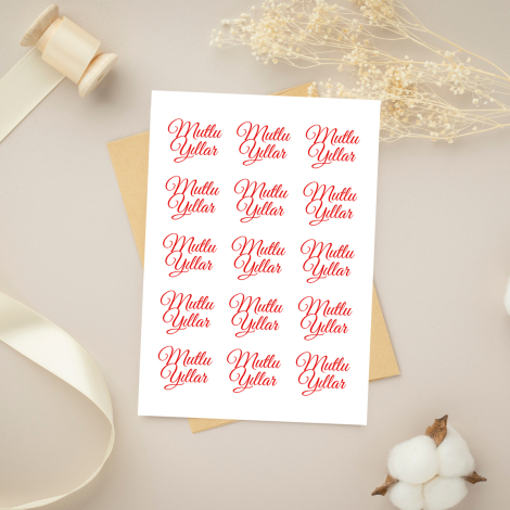 Yılbaşı mutlu yıllar yazılı sticker, 20 adet (1 sayfa) - Bimotif