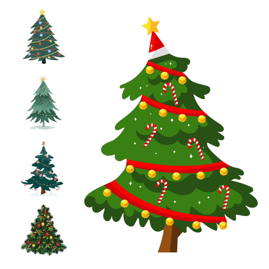 Yılbaşı sticker, çam ağaçları, 525 adet (15 sayfa) - 2