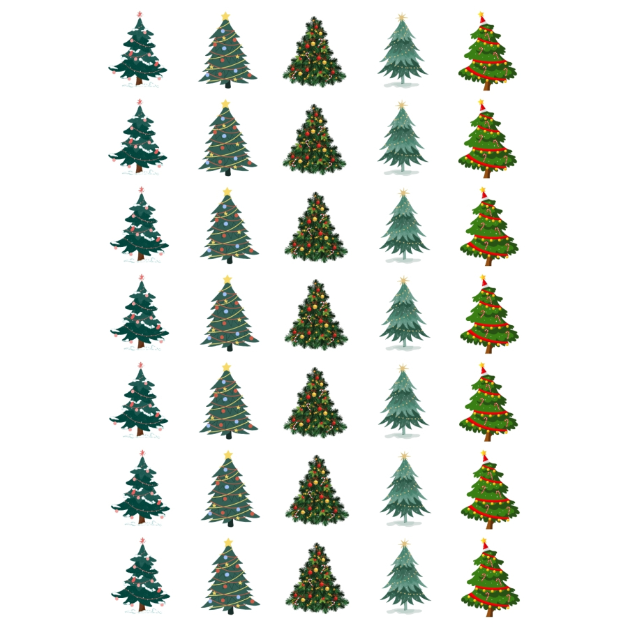 Yılbaşı sticker, çam ağaçları, 525 adet (15 sayfa) - 1