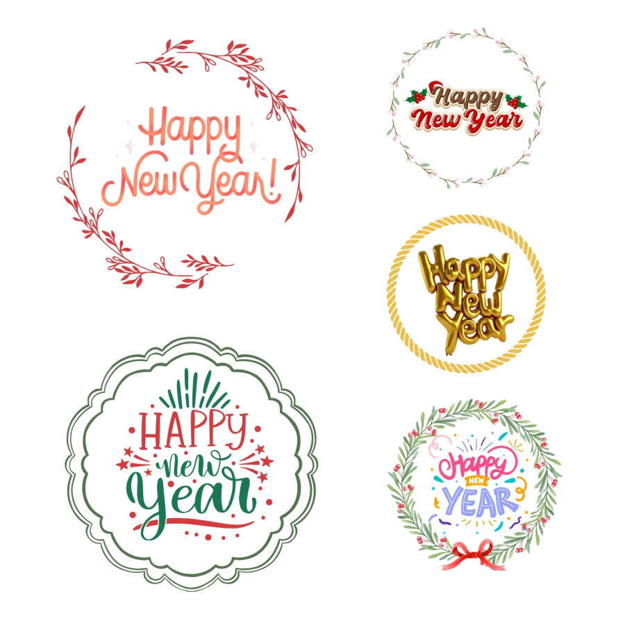 Yılbaşı sticker, karışık happy new year seti, 525 adet (15 sayfa) - 2