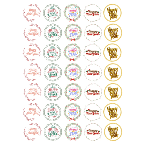 Yılbaşı sticker, karışık happy new year seti, 35 adet (1 sayfa) - Bimotif