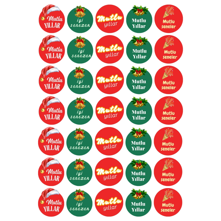 Yılbaşı sticker, karışık mutlu yıllar seti, 525 adet (15 sayfa) - 1
