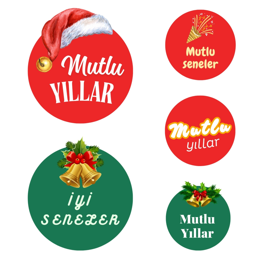 Yılbaşı sticker, karışık mutlu yıllar seti, 525 adet (15 sayfa) - 2