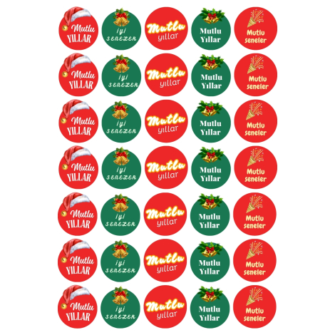 Yılbaşı sticker, karışık mutlu yıllar seti, 875 adet (25 sayfa) - Bimotif