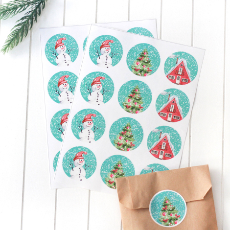 Yılbaşı süsleri sticker seti, 12 adet (1 sayfa) - Bimotif