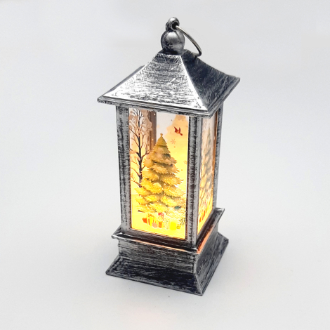 Yılbaşı süsü fener, led gece lambası, 12,5 cm / Gri Çam Ağacı - Bimotif