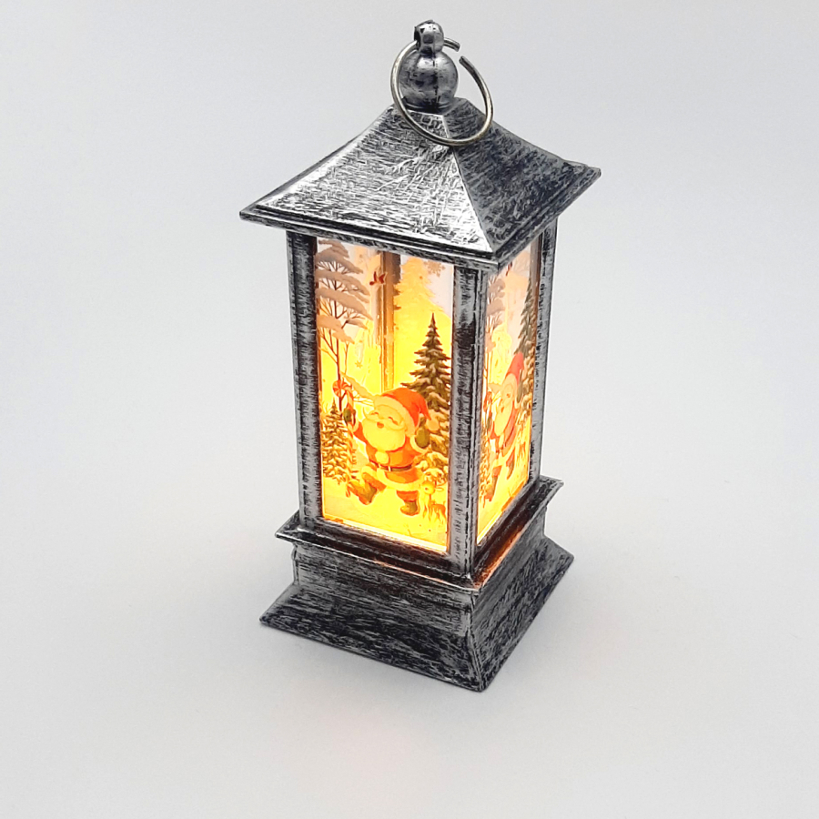 Yılbaşı süsü fener, led gece lambası, 12,5 cm / Gri Noel Baba - 1