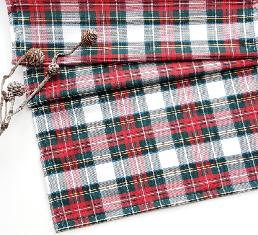 Yılbaşı yeşil beyaz ekose runner / 45x145 cm - 1