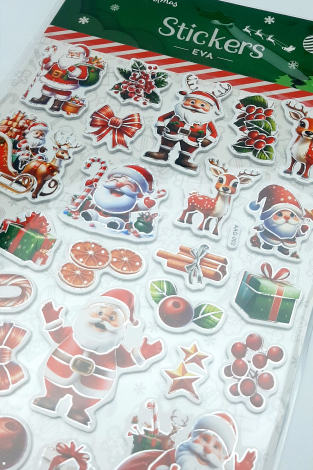 Yılbaşı yeşil kabartmalı eva sticker, 21x25 cm / Noel Baba ve Geyik - Bimotif