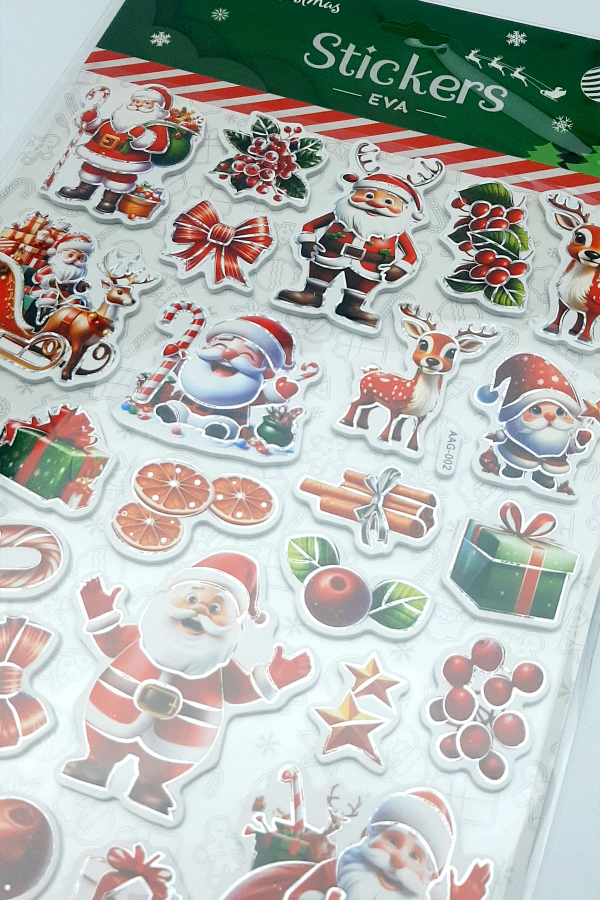 Yılbaşı yeşil kabartmalı eva sticker, 21x25 cm / Noel Baba ve Geyik - 1