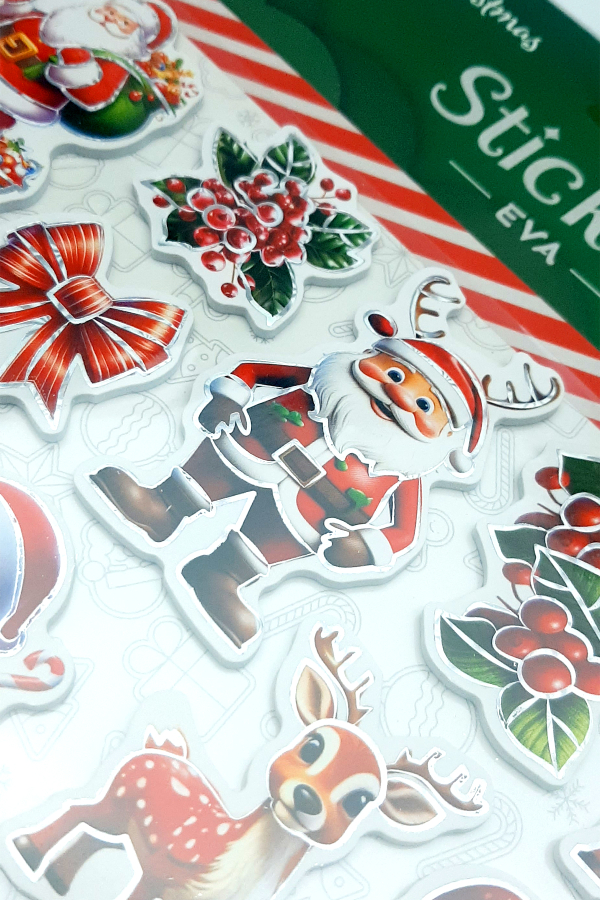 Yılbaşı yeşil kabartmalı eva sticker, 21x25 cm / Noel Baba ve Geyik - 3