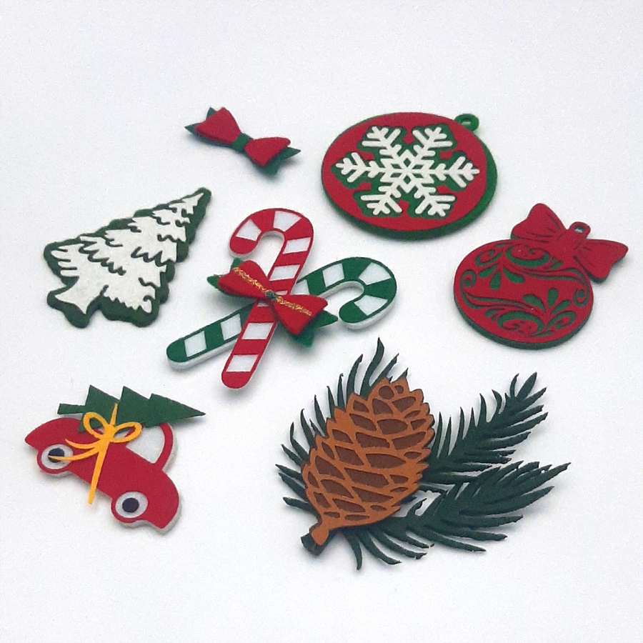 Yılbaşına özel karışık renkli keçe süs seti (7 adet) - 1