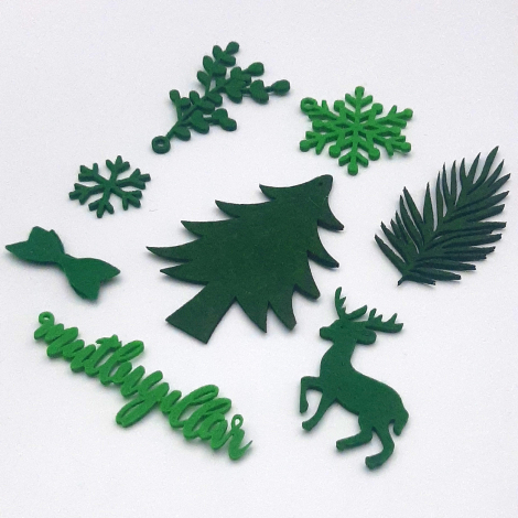 Yılbaşına özel yeşil keçe süs seti (8 adet) - Bimotif