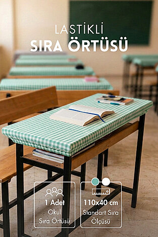 1 adet Lastikli Okul Sıra Örtüsü (Pamukludur) 110x40 cm - Mint - Bimotif